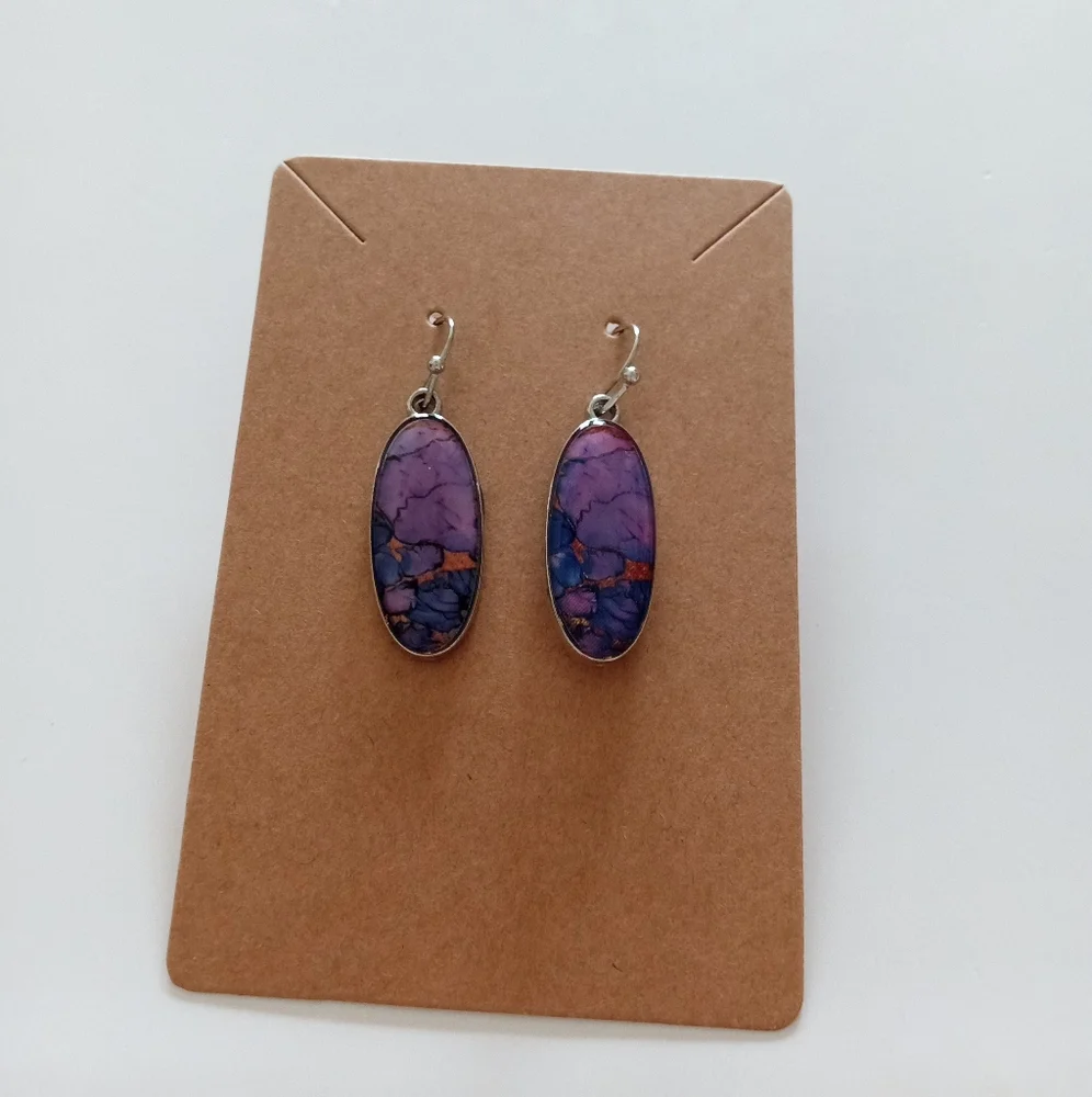 Purple and Blue Dangle Earrings - Picture 4 of 6